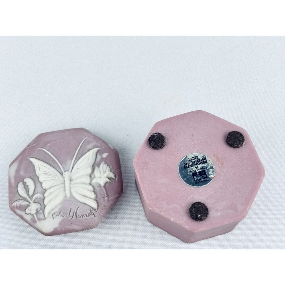 Vtg Trinket Box Pink Incolay Soapstone Design Gifts USA Cottagecore Grannycore